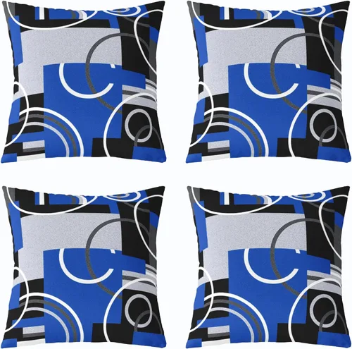 Vista 26 de Juego de 4 fundas de almohada geométricas modernas de turquesa con rayas en gris, negro y azul, cojines decorativos con espirales circulares retro