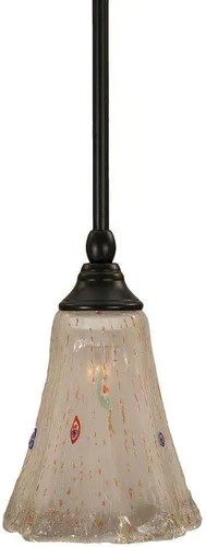 Vista 241 de Toltec Lighting Tallo Colgado Mini colgante, acabado de cobre negro, 3.5" cuadrado humo burbuja vidrio