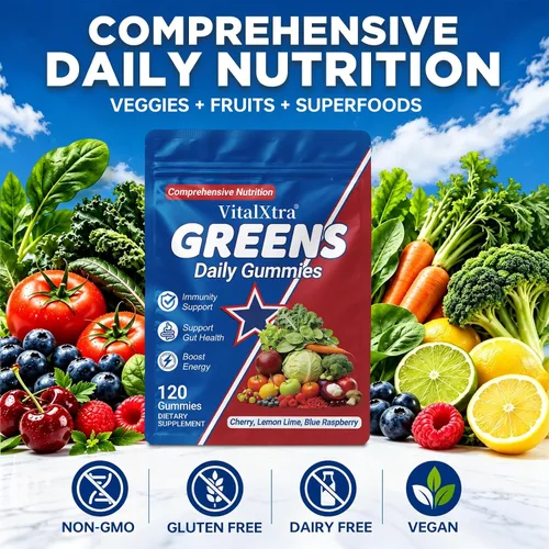 Vista 7 de Adult Daily Gummies, Greens Daily Gummies, Natural Mixed Flavor, 120 Ct
