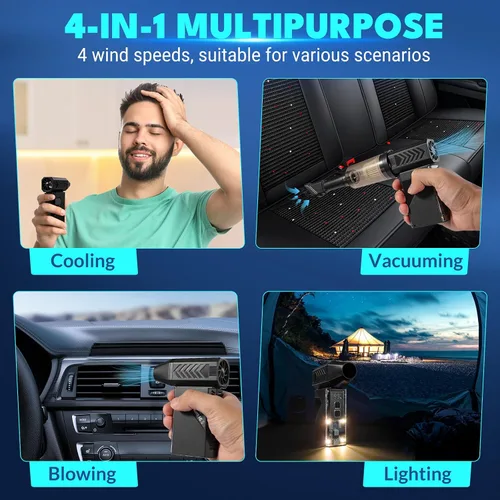 Vista 2 de Ventilador Turbo Potente, Mini Plumero Eléctrico de Aire Comprimido y Aspiradora, 130000RPM Soplador de Aire Portátil Recargable Inalámbrico de Mano