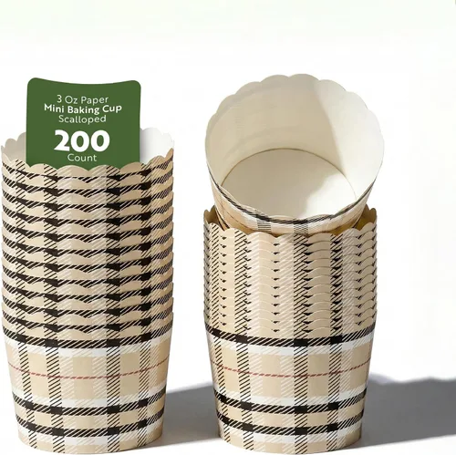Vista 43 de Restaurantware Paquete de 200 moldes de papel para cupcakes de 3.38 onzas, resistentes a la grasa, festoneados para horno, elegantes tazas