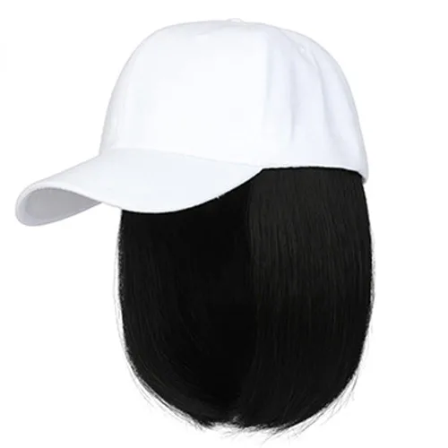Vista 5 de YEKEYI Gorra de béisbol con extensiones de cabello, peluca sintética para mujer, gorra de béisbol ajustable (beige negro)
