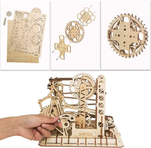 Vista 3 de ROKR - Juego de rompecabezas de madera de montaje en 3D, juego de rompecabezas, engranajes mecánicos, juego de modelos, juego de carreras de mármol