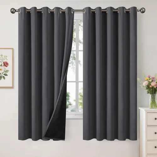 Vista 143 de YoungsTex - Cortinas 100% opacas para dormitorio, con aislamiento térmico y ojales, cortinas oscuras negras con capa pesada para ventana de sala
