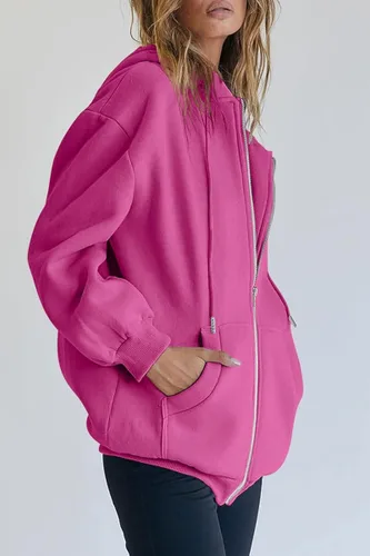 Vista 2 de Trendy Queen - Sudaderas con capucha Y2K con cremallera para mujer, de manga larga, para otoño, de gran tamaño, casual, con bolsillo