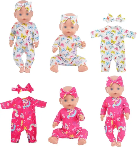 Vista 4 de ebuddy 6 juegos de ropa de muñeca de bebé, accesorios para muñecas de 14 a 16 pulgadas, ropa de muñeca de bebé, vestidos de pijamas para muñecas