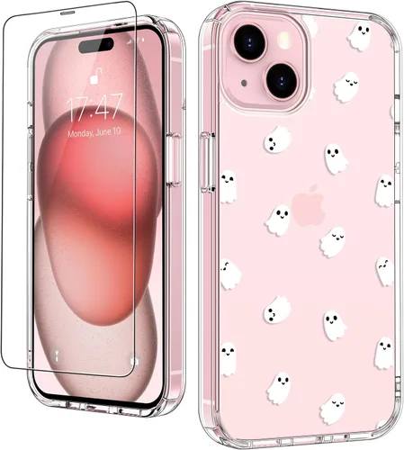 Vista 10 de LUHOURI Funda para iPhone 15 Plus con protector de pantalla, transparente de acrílico, diseños de moda para mujeres y niñas, funda protectora a