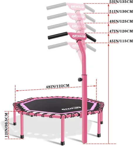 Vista 5 de Trampolín de Fitness Newan de 48" con Barra de Manija Ajustable, Trampolín Silencioso Bungee Rebounder Saltador Entrenador Cardiovascular