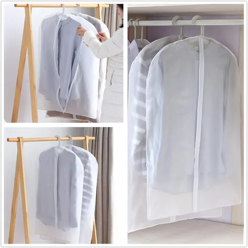 Vista 2 de Bolsa de ropa colgante transparente con cremallera de estudio ropa de plástico cubierta de polvo traje armario protector bolsas de almacenamiento