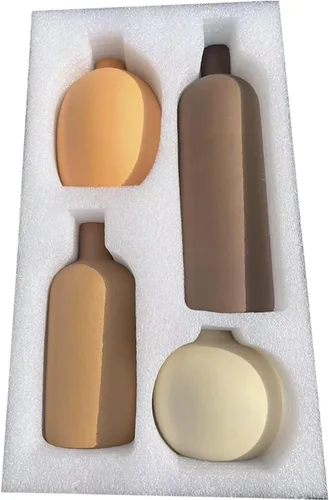 Vista 8 de Juego de 4 jarrones de cerámica neutrales para decoración de casa de campo, jarrones decorativos rústicos para centros de mesa bohemias de sala