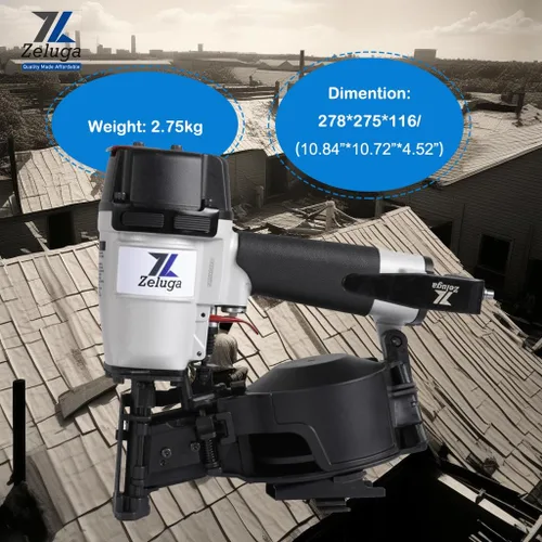 Vista 4 de Zeluga 28-145 Clavadora neumática de bobina para techos de 15 grados con capacidad de carga de 120 piezas. Kit de clavadora de bobina con protección