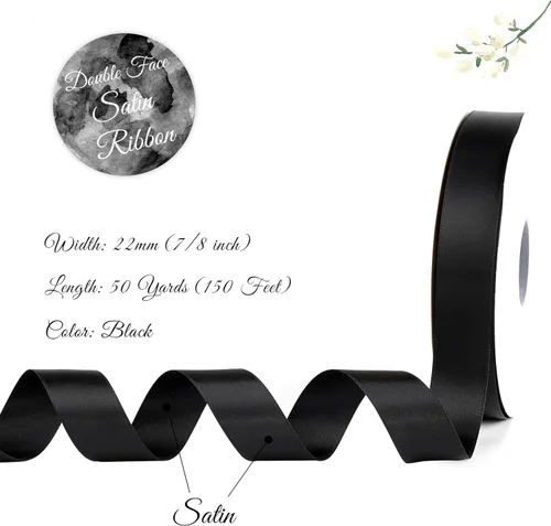 Vista 2 de MAYREEL Cinta de satén negra de 7/8 pulgadas de doble cara para envolver regalos, manualidades, lazos para el pelo, decoración de fiesta, ramos