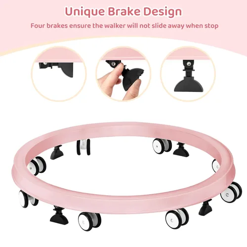 Vista 6 de Andador para bebés con ruedas, plegado de un solo toque, ajuste de altura Color rosa.