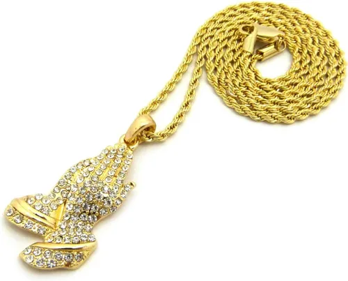 Vista 3 de Collar de cadena de cuerda de oro con 21 manos de oración, 17.9 in, color plateado