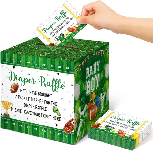 Vista 9 de Teling 51 boletos para rifas de pañales con caja de tarjetas, decoración de baby shower, caja de revelación de género para fiesta de rifas