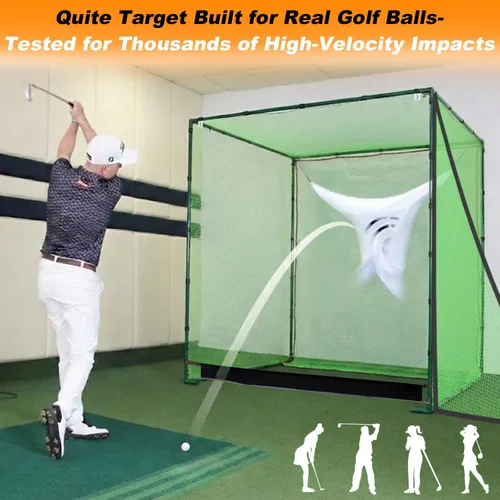 Vista 8 de Gagalileo Golf Driving Cage Net: Heavy Duty 1 in Steel Frame - Noise Reduction Target for Backyard Garage Indoor Simulator - 7x7x7 FT High Density