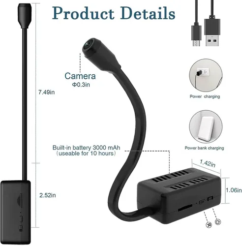 Vista 6 de Zyyini , Cámara de seguridad HD 1080P Lente flexible, cámara pequeña, conversación de 2 vías, detección de movimiento, monitor remoto, batería