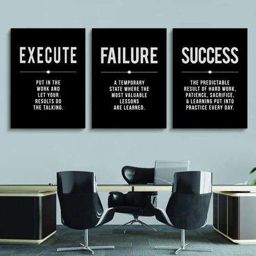 Vista 4 de Lienzo enmarcado para pared, cita de éxito, arte de pared de oficina, póster grande negro, juego de 3 impresiones motivacionales positivas