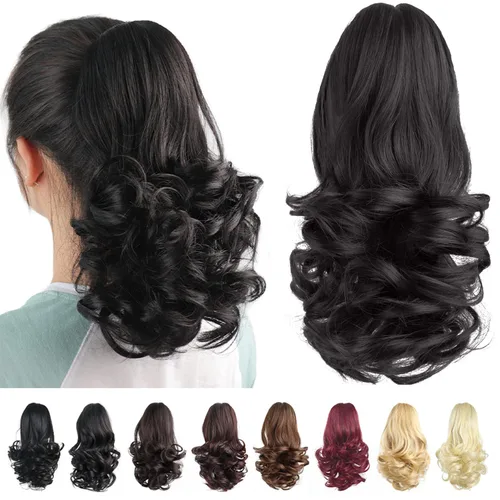 Vista 73 de Extensiones de cola de caballo, extensiones de cabello de cola de caballo con clip de garra marrón oscuro para mujer, pieza de cabello rizado