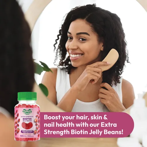 Vista 5 de Human Beanz Biotin Jelly Bean Vitaminas gomosas, biotina extra fuerte para cabello, piel y uñas, 5000 mcg por porción, vitaminas para el crecimiento