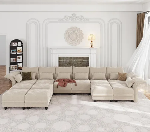 Vista 17 de LLappuil Sofá modular de 10 plazas con almacenamiento, sofás modulares grandes en forma de U para sala de estar con respaldos de brazos ajustables