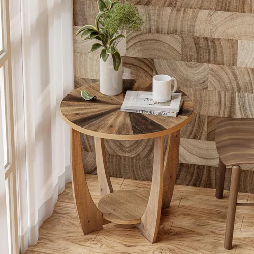 Vista 12 de COZAYH - Mesa auxiliar y auxiliar rústica, redonda con almacenamiento Solid And Manufactured Wood, 23.75 in W, 23.25 in H, 50 lb Capacity