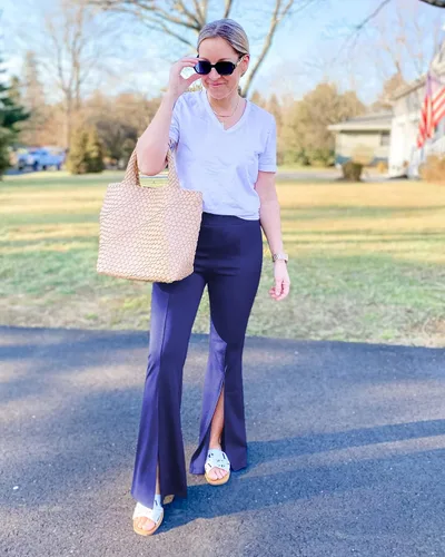 Vista 7 de GRAPENT Pantalones de vestir de pierna ancha para mujer, pantalones acampanados, pantalones casuales de trabajo, pantalones de trabajo