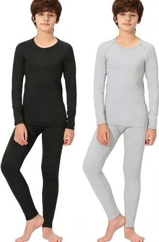 Vista 8 de 2-Set Boys Thermal Underwear Set Fleece Lined Compression Long Johns 2negro