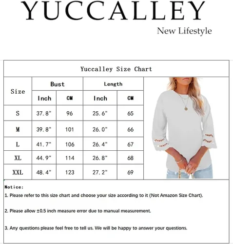 Vista 4 de Yuccalley Camisetas de verano con manga de encaje 34 para mujer, estilo casual, cuello redondo, ajuste holgado