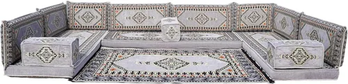 Vista 125 de arabicsofa Sofá en forma de U de estilo árabe para el suelo – Juego de Majlis hecho a mano – Sofá de estilo bohemio