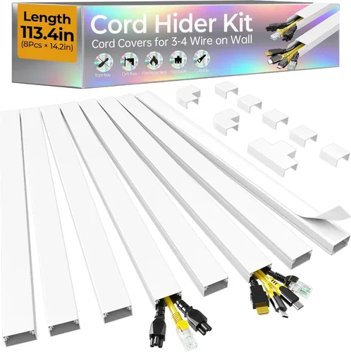 Vista 14 de Kit de ocultador de cable de 113.4 pulgadas, cubiertas de cable para 1 cable en la pared, cubiertas de alambre autoadhesivas para cables