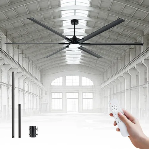 Vista 24 de Minislak Ventilador de techo de 72 pulgadas con luz, ventilador de techo industrial con 8 aspas de aluminio, ventilador inteligente negro dorado
