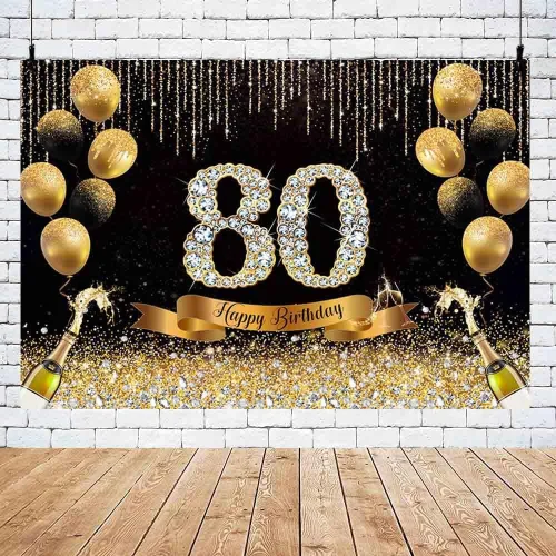 Vista 2 de AIBIIN Telón de fondo de 30 cumpleaños negro y dorado de 7 x 5 pies con texto en inglés "Cheers to 30" Anniversary Photography Background Women Gold