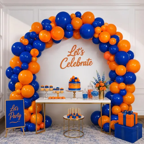 Vista 8 de Globos azules y naranjas, 50 unidades, globos de látex azules y naranjas, globos de fiesta azules y naranjas, decoración de cumpleaños para niñas