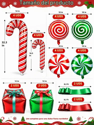 Vista 2 de 32 globos de Navidad, globo de bastón de caramelo de aluminio de Navidad