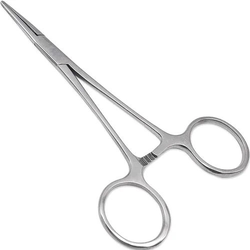 Vista 17 de Pinzas hemostáticas Kelly de precisión, pinzas de bloqueo, plateadas, acero inoxidable rectas y curvas (curvadas, 10,2 cm)