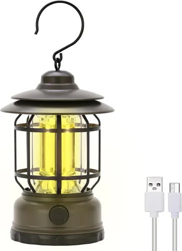 Vista 9 de Faroles LED para campamento, estilo vintage, color negro, paquete de 2 Recargable, portátil, atenuación continua, impermeable IP44, luz colgante