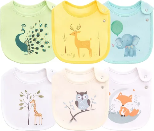 Vista 11 de Maiwa - 6 paquetes de baberos impermeables de algodón para bebés, niñas y niños, con broches para babeo y alimentación Multi0601