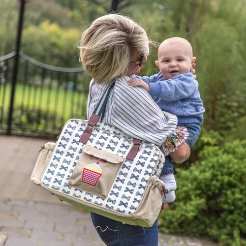 Vista 7 de Bolsa de pañales para bebé, mamá deliciosa, lazos azul marino