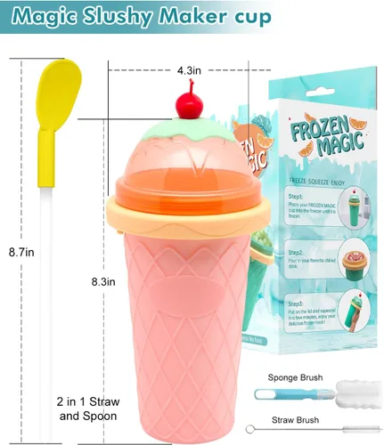Vista 6 de Taza de Granizado, Tazas de Licúado con Tapas y Popotes, Taza de Granizado para Jugos, Leche y Helado, Fabricante de Granizado Portátil Mágico