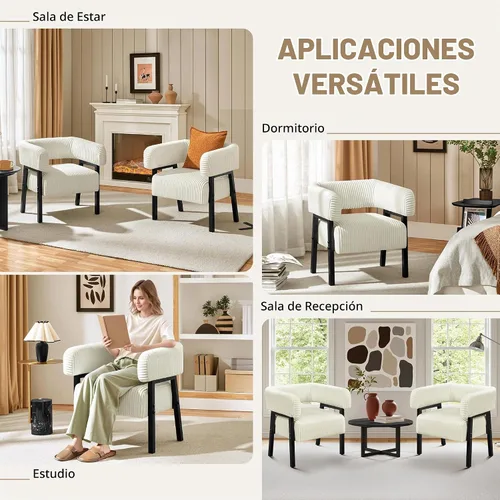 Vista 8 de Yaheetech Silla decorativa de pana con diseño de barril, moderno sillón tapizado con patas de madera maciza, acogedora silla de ocio con asiento