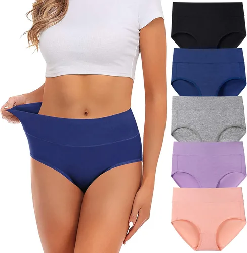 Vista 14 de Ropa interior para mujeres, algodón, cintura media, sin rollitos, cobertura completa, calzoncillos tipo brief para damas, bragas, lencería, ropa