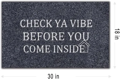 Vista 3 de Door mat Outside Entrace,Check YA VIBLE Before You Come Inside Front Funny Door Mat Rubber Backing Non Slip Welcome Mats Entryway Embroidered