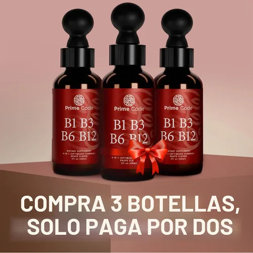 Vista 4 de Prime Code Gotas líquidas de vitamina B1 con vitamina B3 B6 y B12 Suplemento líquido del complejo B Suplemento de tiamina para adultos Alta