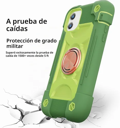 Vista 5 de Funda para iPhone 11 de 6.1 pulgadas con soporte de anillo, con 2 protectores de pantalla de vidrio, resistente a los golpes, resistente a los Palta