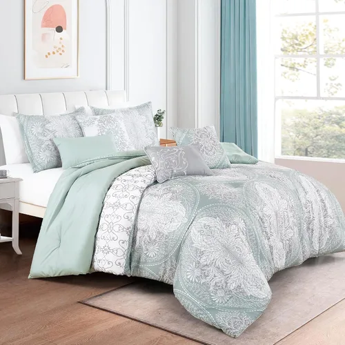 Vista 21 de ESCA Juego de edredón floral morado Queen - 7 piezas de ropa de cama botánica ciruela malva