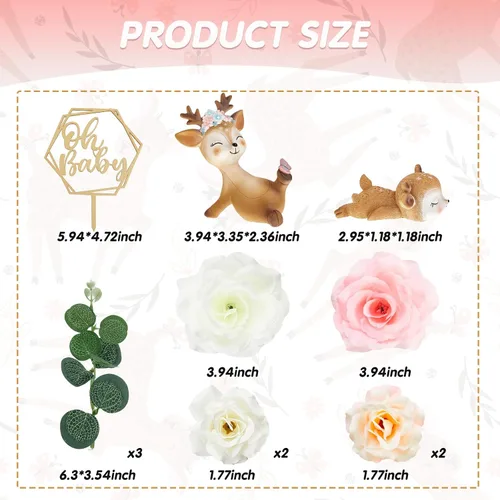 Vista 2 de Taiyin Oh Baby Cake Toppers para baby shower, lindos adornos para tartas de ciervos, flores de animales femeninos, decoración de tartas, pequeñas