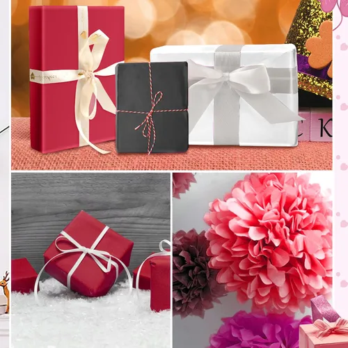 Vista 6 de 30 hojas de papel de seda negro, blanco y rojo para bolsas de regalo, papel de seda a granel para decoración de bodas, cumpleaños, proyectos