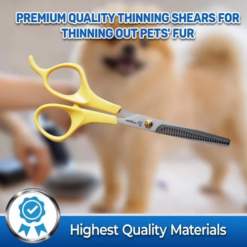 Vista 4 de PET MAGASIN Juego de tijeras profesionales de aseo para perros, tijeras curvadas para adelgazar para perros, herramientas de corte de pelo