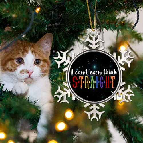 Vista 4 de I Can't Even Think Straight - Adornos colgantes decorativos pansexuales transgénero LGBTQ Gay arco iris de Navidad, adorno de copo de nieve